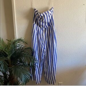 WAYF Striped Strapless Jumpsuit Blue White XL